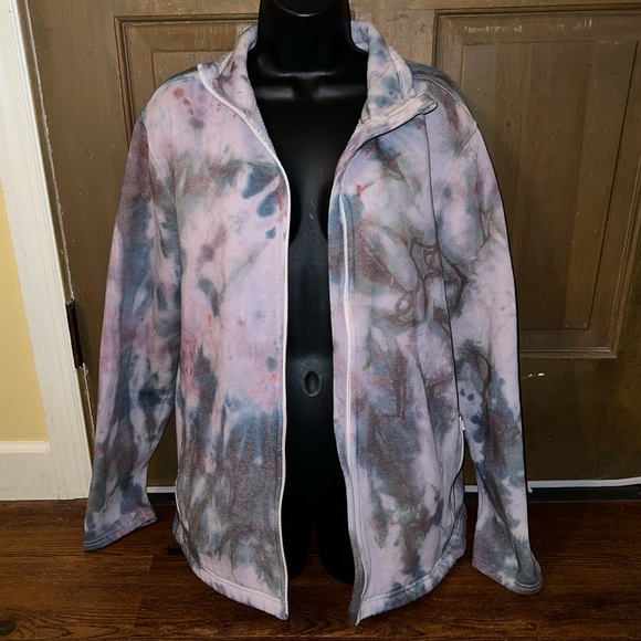 Green Dog Jackets & Blazers - Green Dog Gray Green Multicolor Tie Dye Fleece Long Sleeve Zip Up Jacket Size L